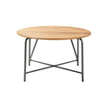 Round Wooden Slatted Coffee Table with Metal Frame